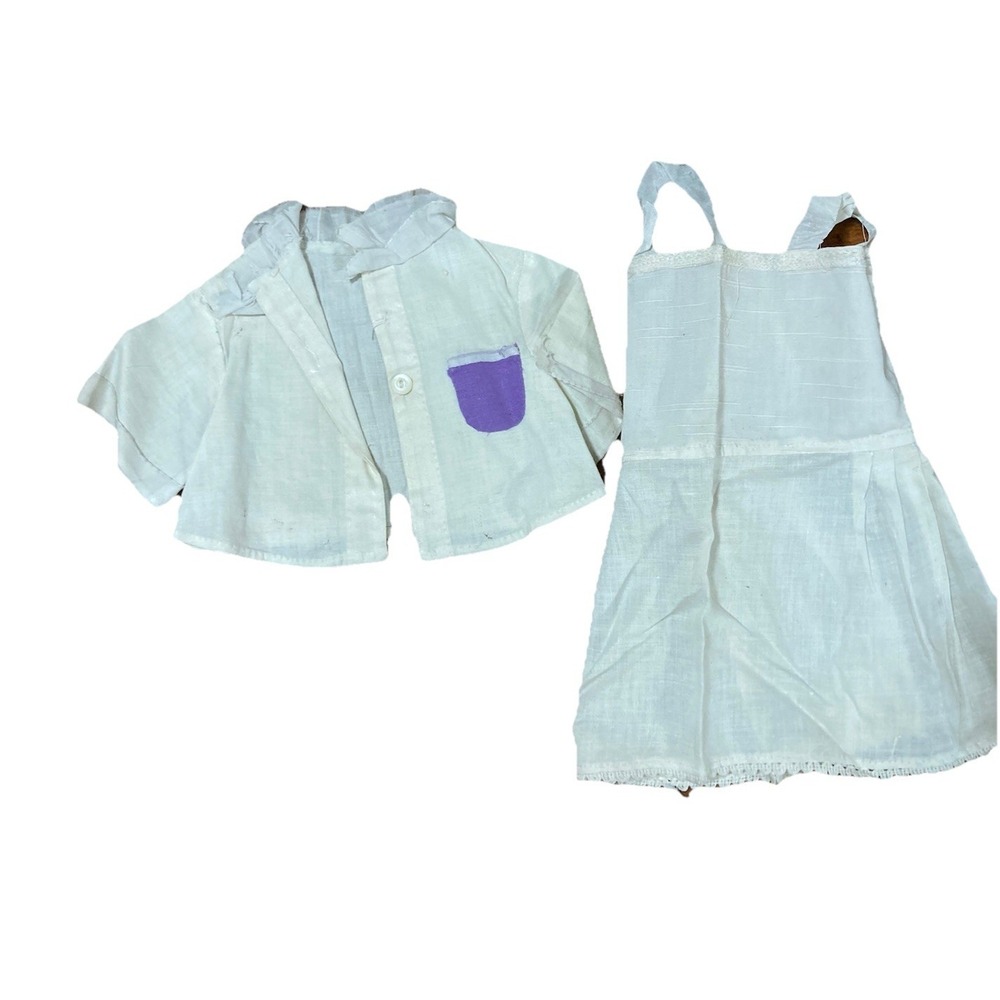 Antique White Cloth Dress and Shirt Clothing‎ for 12 Inch Doll Lot of 2 Pieces